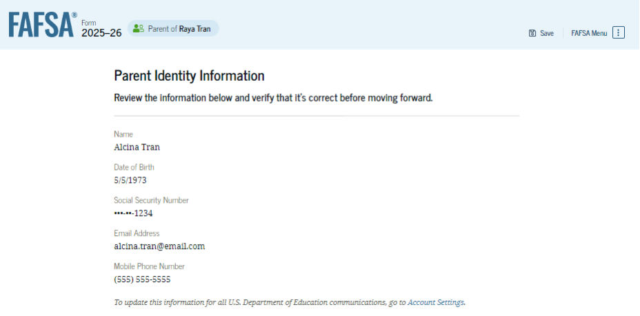 Fafsa guide screenshot parent identity